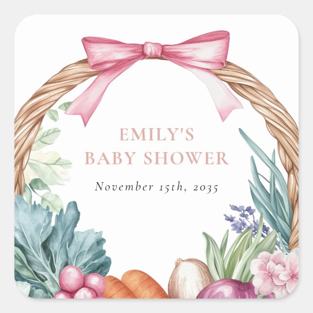 Locally Grown Farmers Market Girl Baby Shower Square Sticker (Front)