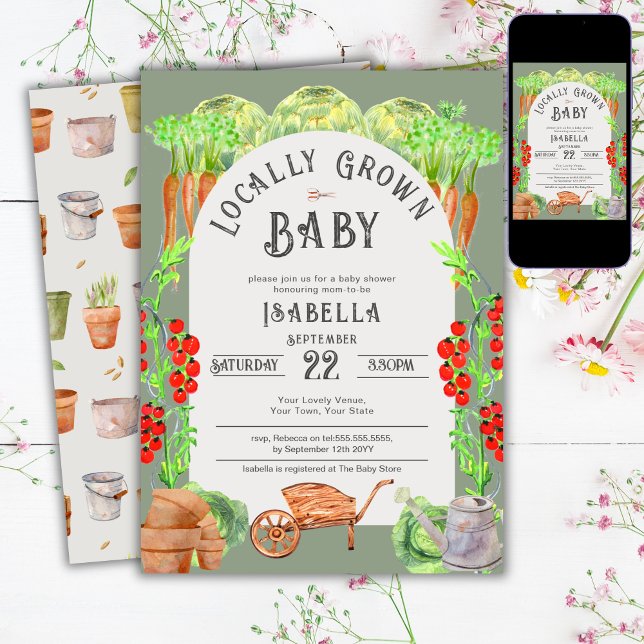 Locally Grown , Farmer's Market Green Baby Shower  Invitation (Creator Uploaded)