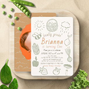 Locally Grown Farmers Market Photo 1st Birthday Invitation