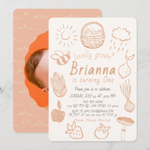 Locally Grown Farmers Market Pink 1st Birthday Invitation