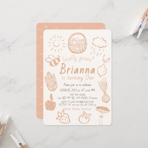 Locally Grown Farmers Market Pink 1st Birthday Invitation