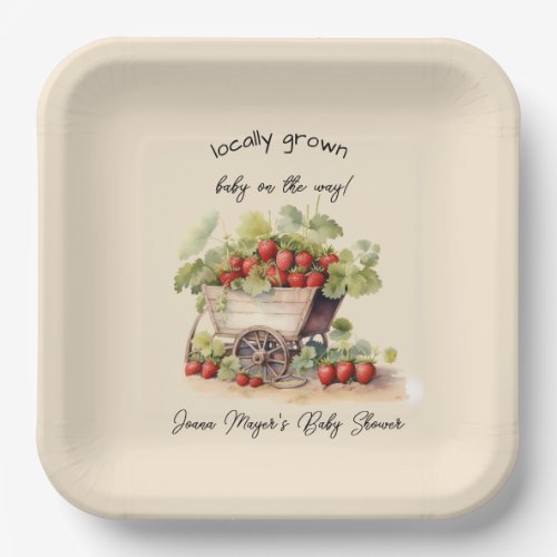 Locally Grown Farmers Market Strawberry Cart Paper Plates
