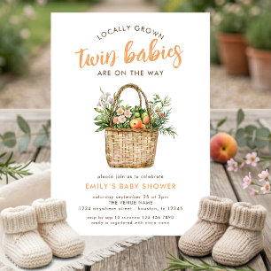 Locally Grown Farmers Market Twin Baby Shower  Invitation