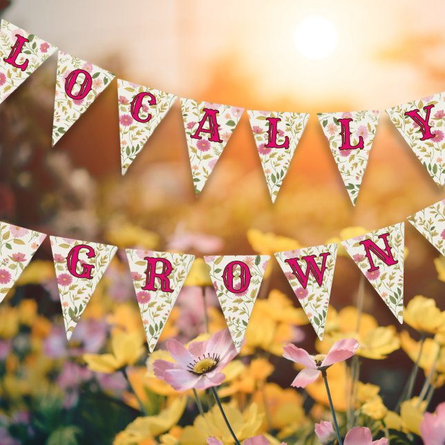Locally Grown Floral Pattern Pink Baby Shower Bunting Flags (Creator Uploaded)