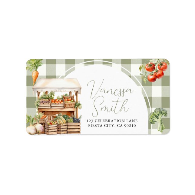 Locally Grown Fresh Market Baby Shower Gingham Label (Front)