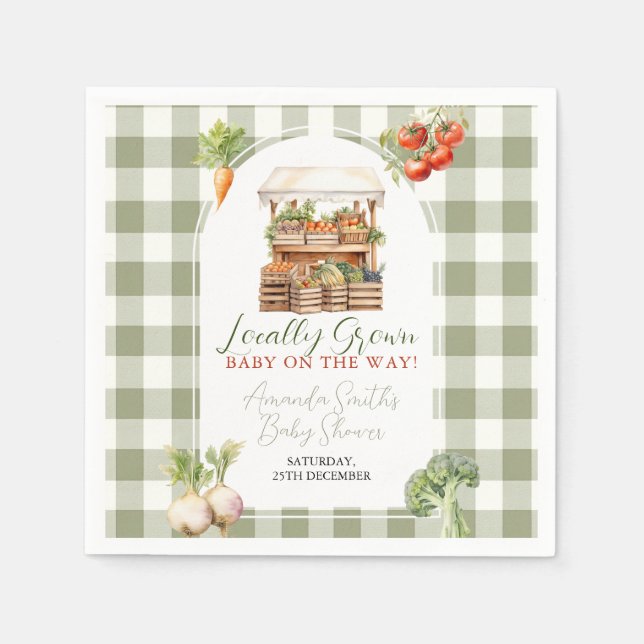 Locally Grown Fresh Market Baby Shower Gingham Napkins (Front)