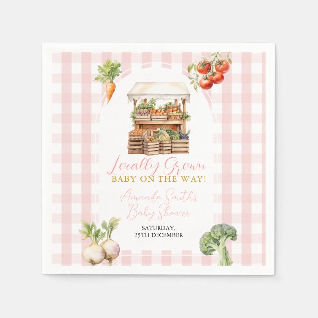 Locally Grown Fresh Market Baby Shower Gingham Napkins (Front)