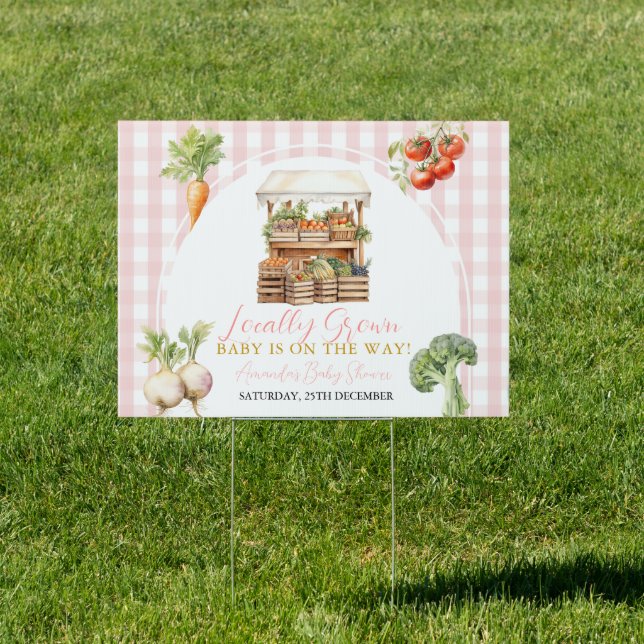 Locally Grown Fresh Market Baby Shower Gingham Sign (Insitu)
