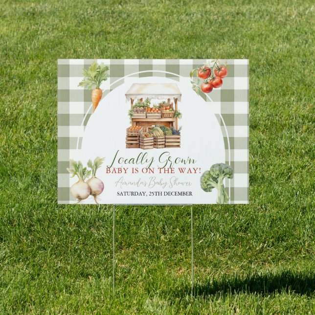 Locally Grown Fresh Market Baby Shower Gingham Sign (Insitu)