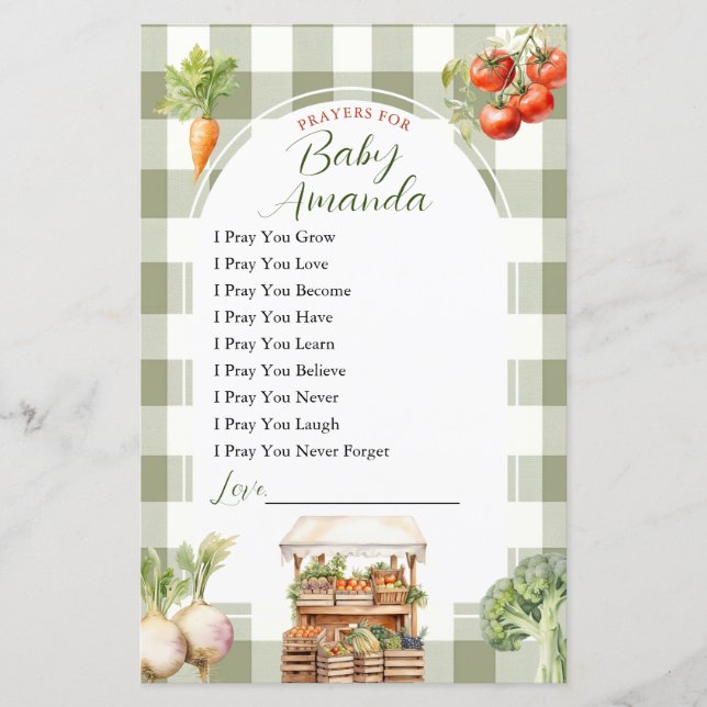 Locally Grown Fresh Market Baby Shower Prayers  (Front)