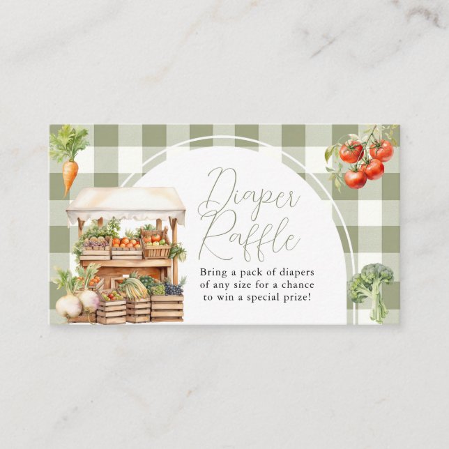 Locally Grown Fresh Market Diaper Raffle Gingham Enclosure Card (Front)