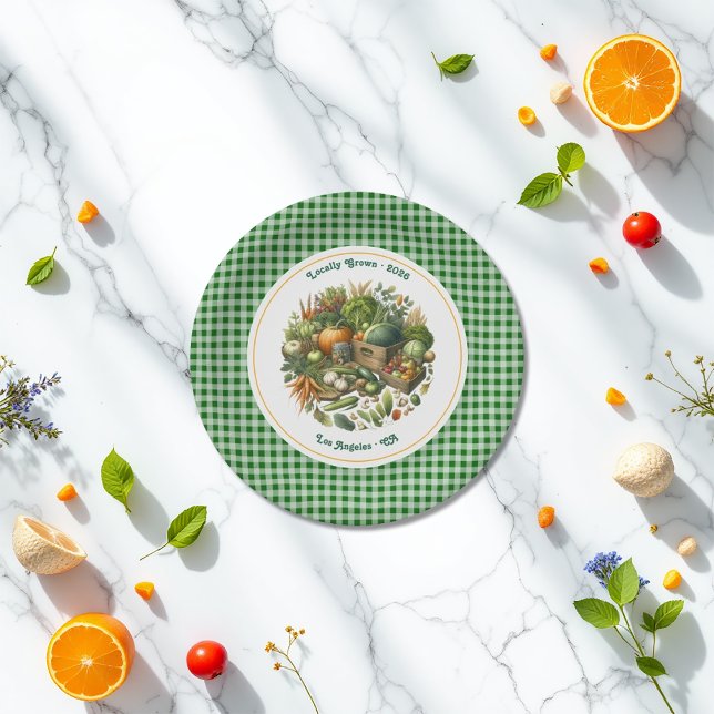 Locally Grown - Gingham Market Harvest Birthday Paper Plates (Locally Grown - Gingham Market Harvest Birthday Paper Plates)