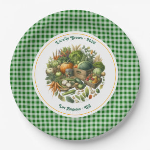 Locally Grown - Gingham Market Harvest Birthday Paper Plates