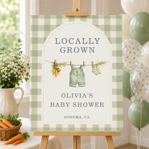 Locally Grown Gingham Sage Baby Shower Welcome Foam Board