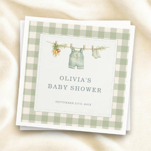 Locally Grown Gingham Sage Green Baby Shower Napkins