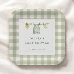 Locally Grown Gingham  Sage Green Baby Shower  Paper Plates