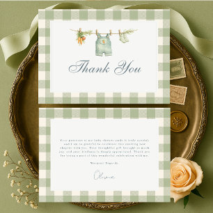 Locally Grown Gingham Sage Green Baby Shower Thank You Card
