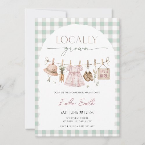 Locally Grown Girl Clothesline Baby Shower Invitation