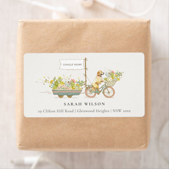 Locally Grown Golden Retriever Floral Address Label (Insitu)