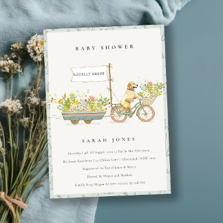 Locally Grown Golden Retriever Floral Baby Shower Invitation