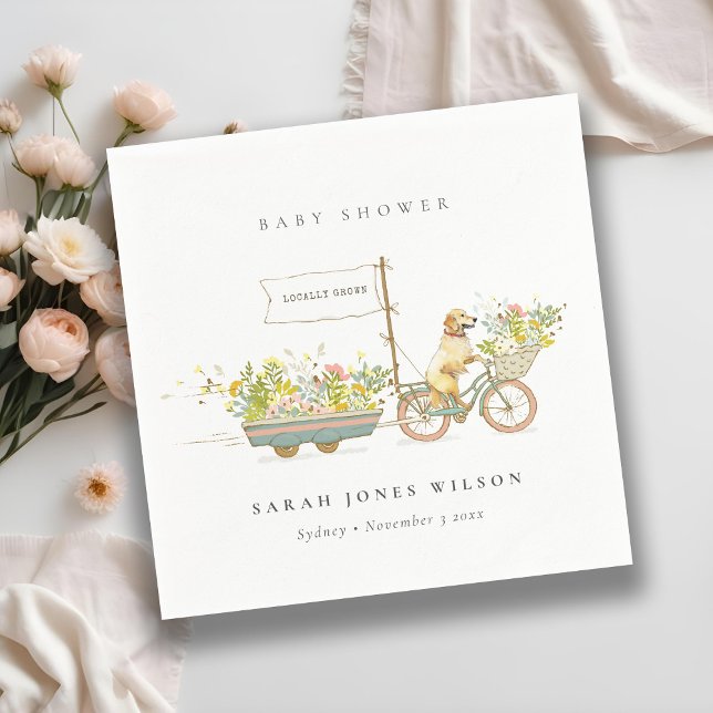 Locally Grown Golden Retriever Floral Baby Shower Napkins (Creator Uploaded)