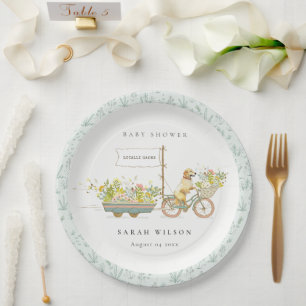 Locally Grown Golden Retriever Floral Baby Shower Paper Plates