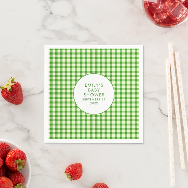 Locally Grown Green Gingham Name Baby Shower  Napkins (Insitu)