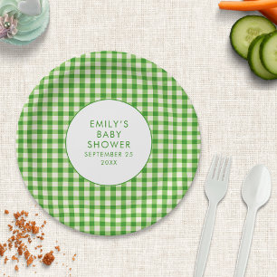 Locally Grown Green Gingham Name Baby Shower Paper Plates