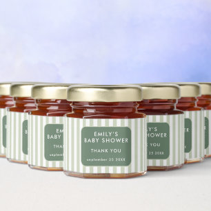 Locally Grown Green Stripes Baby Shower Thank You Honey Jar Favors