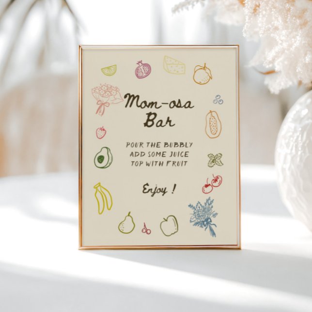Locally Grown Hand Drawn Baby Shower Mom-osa Bar Poster (Creator Uploaded)
