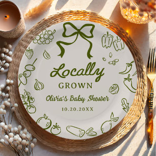 Locally Grown Hand Drawn Baby Shower Paper Plates