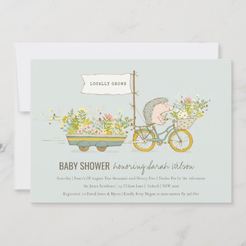 Locally Grown Hedgehog Floral Baby Shower Invite