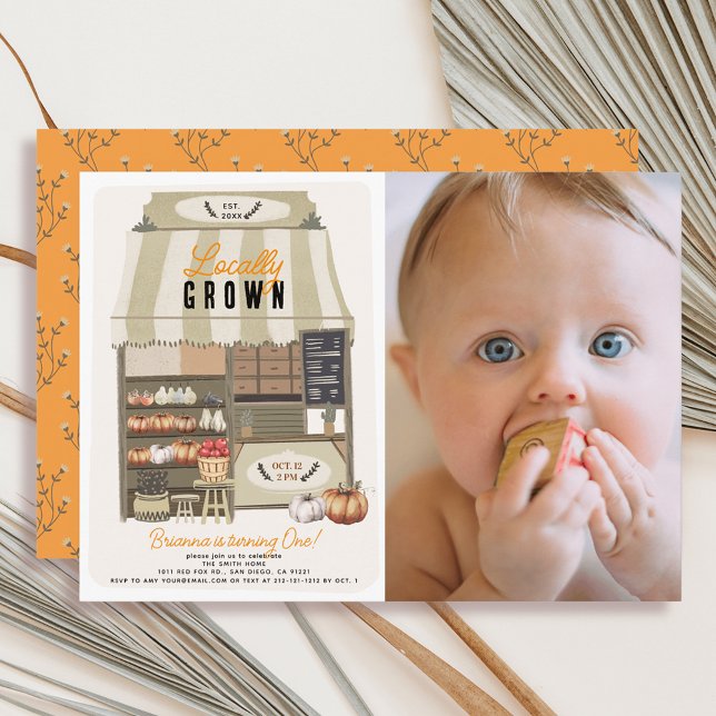 Locally Grown Market Fall Photo 1st Birthday Invitation (Creator Uploaded)