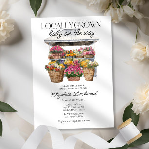 Locally Grown Market Floral Shop Girl Baby Shower Invitation