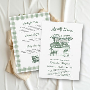 Locally Grown Market Green All in One Baby Shower Invitation
