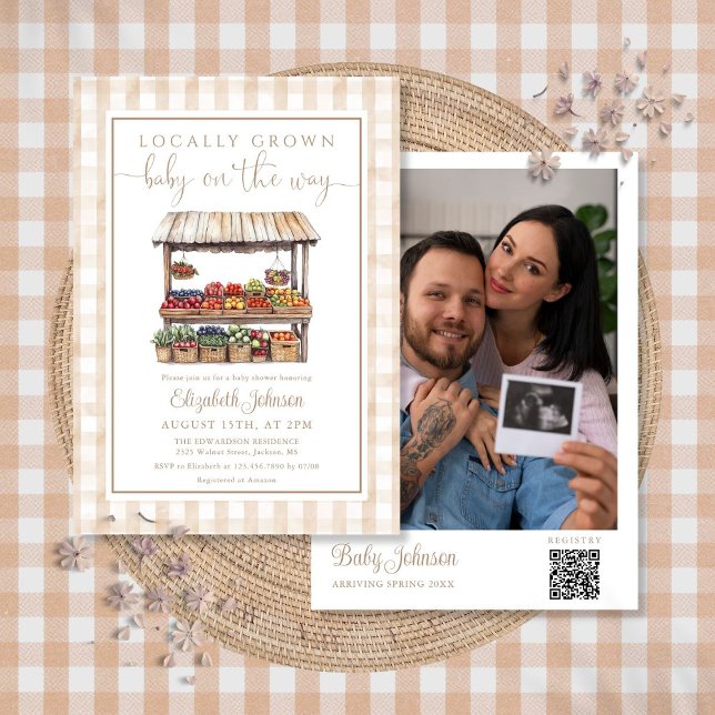 Locally Grown Neutral Baby Shower Photo QR Code Invitation (Locally Grown Neutral Baby Shower Photo QR Code Invitation)