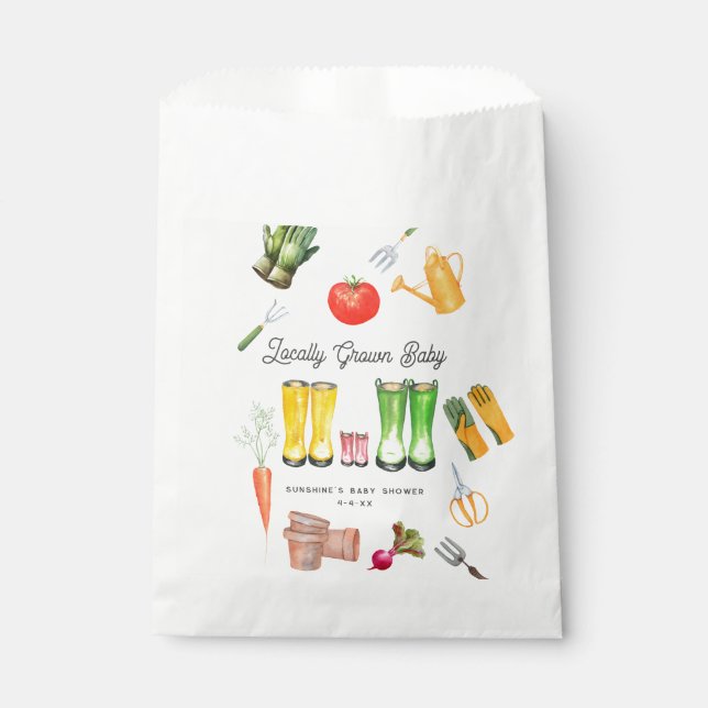 Locally Grown Pink Boots Garden Baby Shower Favor Bag (Front)
