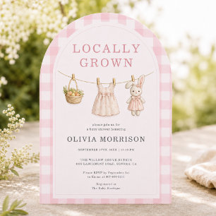 Locally Grown Pink Girl Gingham Baby Shower Invitation