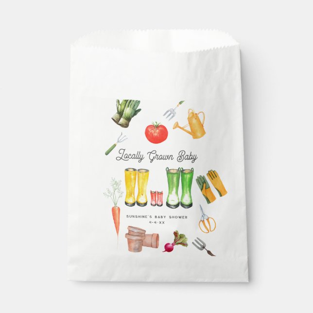 Locally Grown Red Boots Garden Baby Shower Favor Bag (Front)