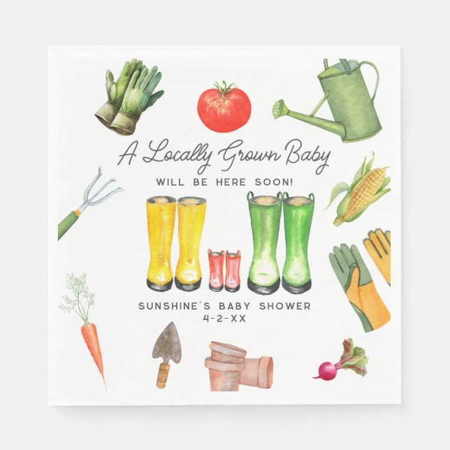 Locally Grown Red Boots Vegetable Baby Shower Napkins (Front)
