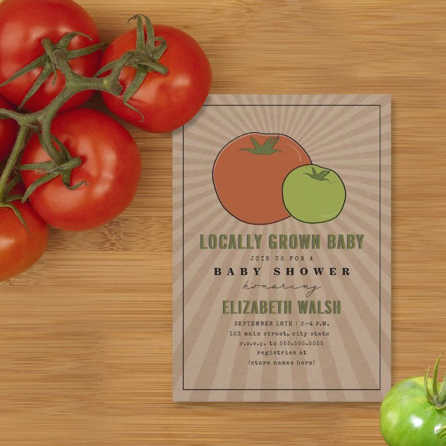 Locally Grown Red & Green Tomato Baby Shower Invit Invitation (Creator Uploaded)