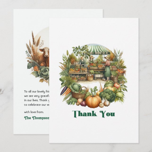 Locally Grown Rustic Farmers Market Birthday Thank You Card (Front/Back)