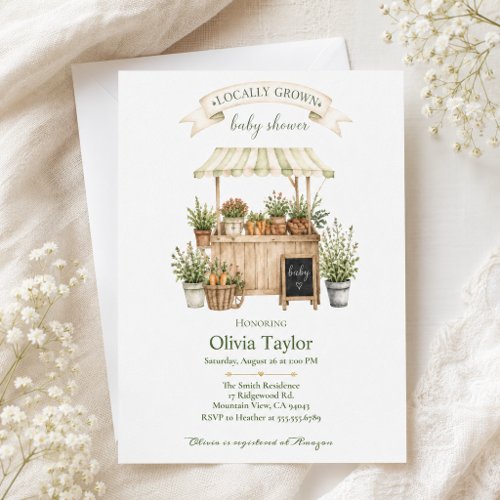 Locally Grown Sage Farmers Market Baby Shower Invitation