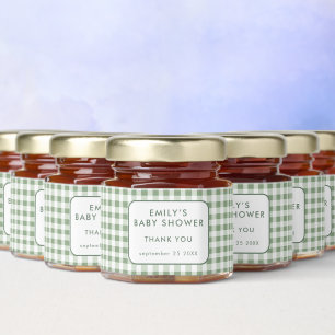 Locally Grown Sage Gingham Baby Shower Thank You Honey Jar Favors