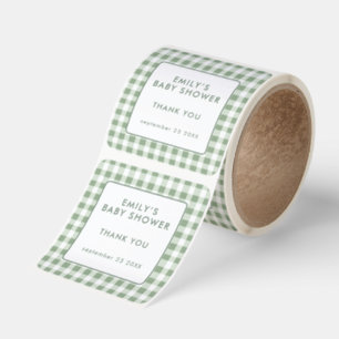 Locally Grown Sage Gingham Baby Shower Thank You Square Sticker