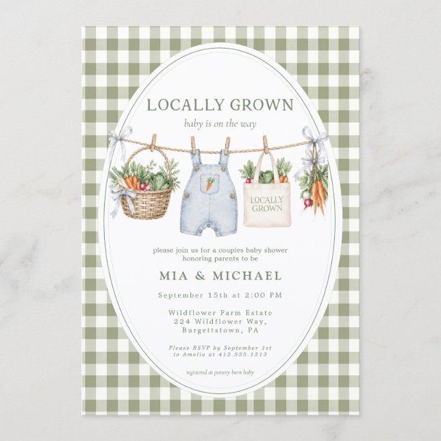 Locally Grown Sage Gingham Couple's Shower  Invitation (Front)