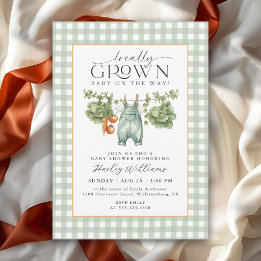 Locally Grown Sage Green Gingham Baby Shower Invitation