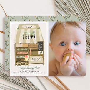 Locally Grown Storefront Photo 1st Birthday Invitation