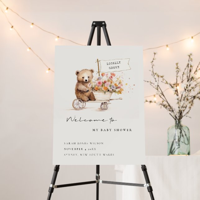 Locally Grown Teddy Flora Cart Baby Shower Welcome Foam Board (In Situ (Stand))