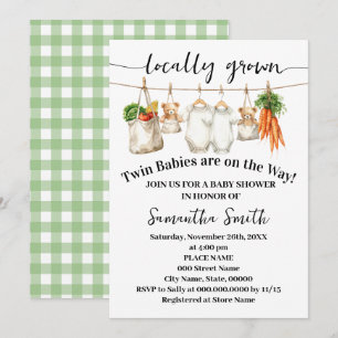 Locally Grown Twins on the Way Baby Shower Invitation